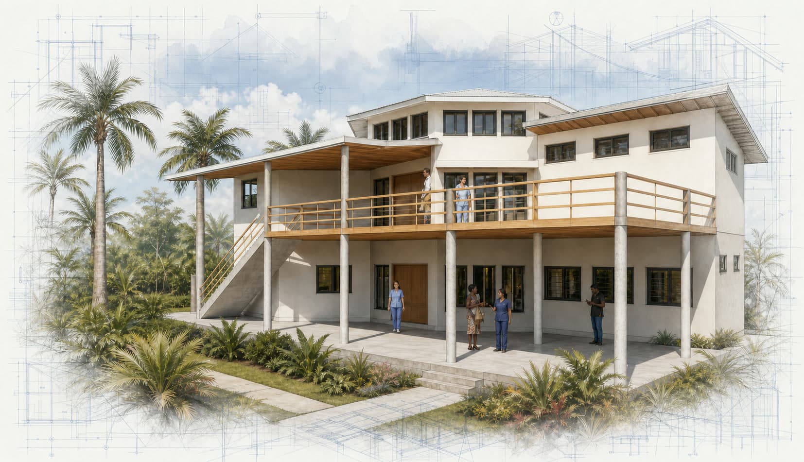 Belize Dental Clinic in Independence, with its wraparound veranda and tropical landscaping