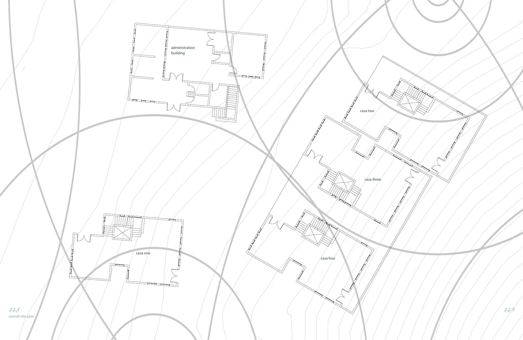 Overall Horizon Ranch site plan showing four casas and administration stepping across the hillside