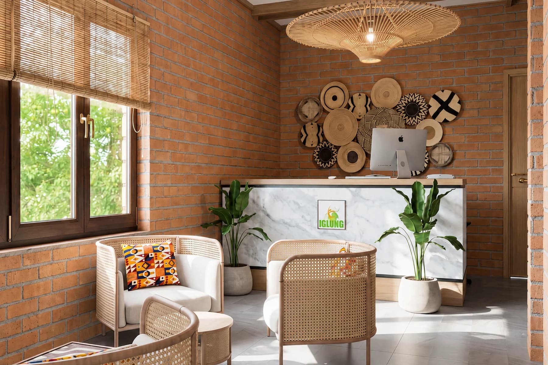 Conceptual reception interior for the ICLDN Impactivate Hub in Lagos